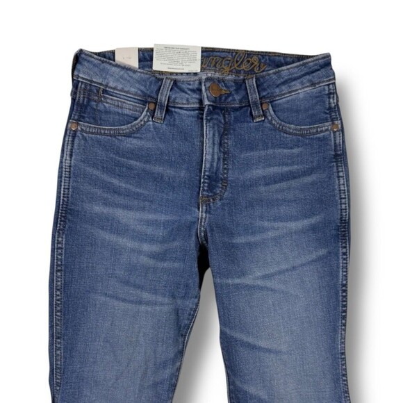 Wrangler Womens Retro High Rise Flare Denim Jeans Dark Blue Stretch Trumpet - Picture 11 of 14